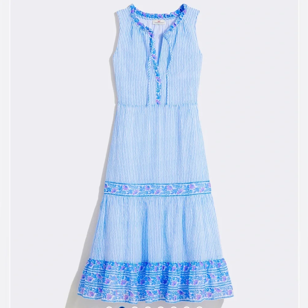 Vineyard Vines Boarder Print midi dress. Size L - Picture 1 of 3
